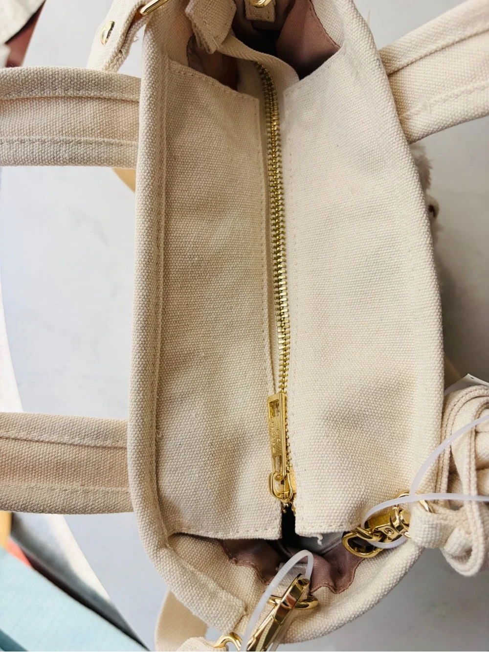 NWT Madden Girl Embroidered Canvas Mini Tote with Bag Charms, Strawberry & Lemon